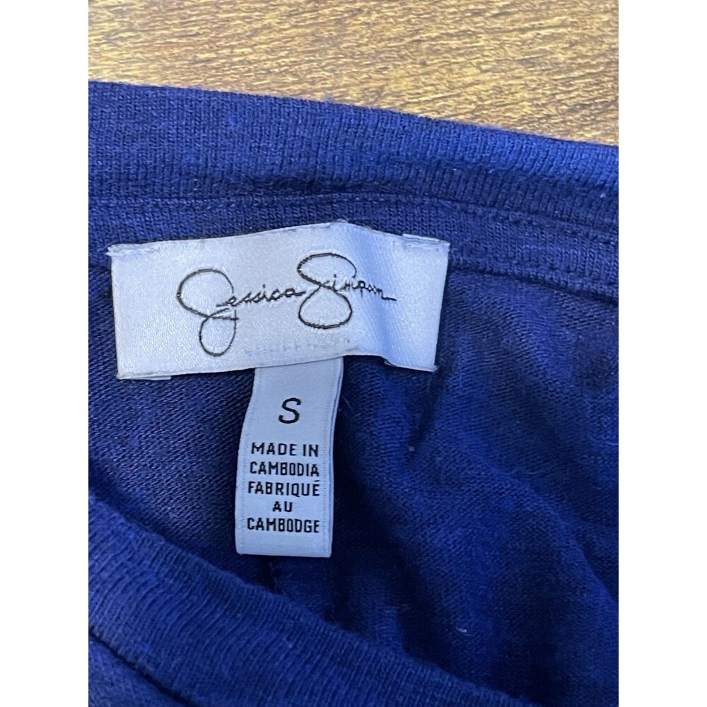 Jessica Simpson Dress Midi Small Short Sleeve Slit Blue Minimalist Coastal Boho - Picture 7 of 10